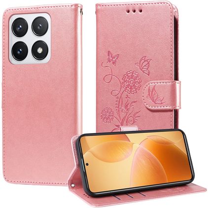 Mobigear Flowers Housse Xiaomi 14T Pro Etui Porte-Monnaie - Rose doré