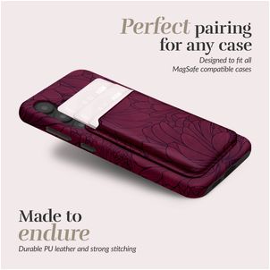 MIO - Porte Cartes en - 3 Cartes - Compatible MagSafe - Berry Blooms