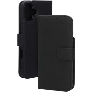 Mobiparts Wallet Housse iPhone 16 Plus MagSafe Etui en Cuir Véritable Porte-Monnaie - Noir