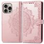 Mobigear Mandala Housse iPhone 16 Pro Etui Porte-Monnaie - Rose doré