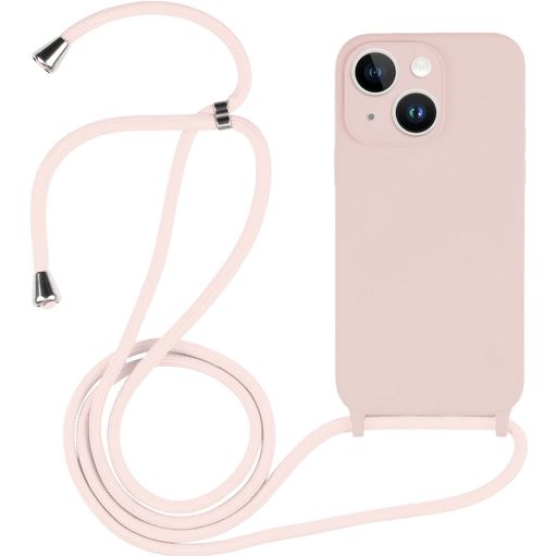 Mobigear Lanyard iPhone 15 Coque avec cordon en Silicone - Sand Pink