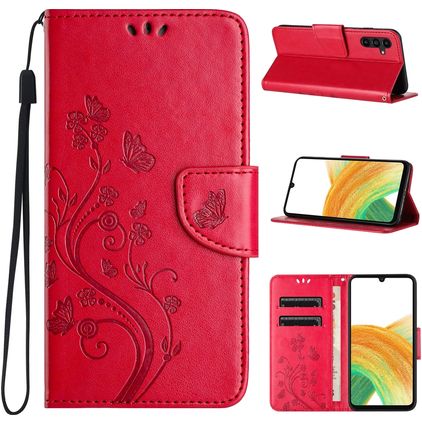 Mobigear Flowers Samsung Galaxy A35 Étui Portefeuille - Rouge