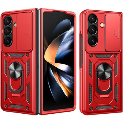 Mobigear Armor Ring Cam Slide Coque Samsung Galaxy Z Fold 8 Ultra Coque arrière Rigide Anti-Chocs avec Anneau-Support et Protecteur Lentilles - Rouge