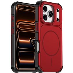 Mobigear Airbag Shockproof Coque iPhone 17 Pro Max MagSafe Coque arrière Rigide Anti-Chocs - Rouge
