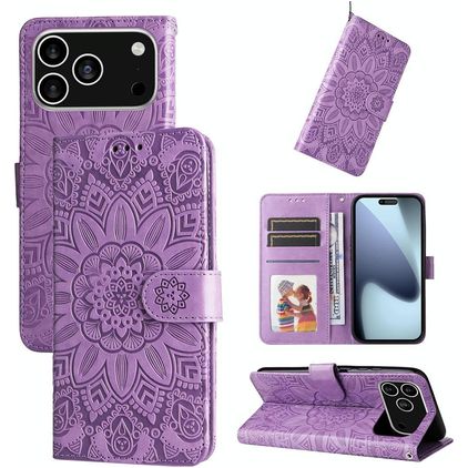 Mobigear Sunflower Housse iPhone 17 Pro Etui Porte-Monnaie - Violet