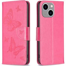 Mobigear Butterfly Housse iPhone 15 Plus Etui Porte-Monnaie - Magenta