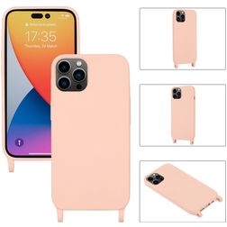 Mobigear Lanyard iPhone 14 Pro Max Coque avec cordon en Silicone - Rose