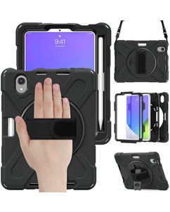Mobigear SureGrip XGuard Coque iPad Mini 6 (2021) Coque arrière en Plastique rigide,Silicone + Porte-crayon + Bandoulière + Support Amovible - Noir