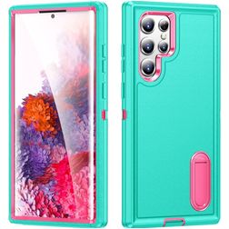 Mobigear Rugged Stand Samsung Galaxy S23 Ultra Plastique rigide Coque arrière Antichoc avec béquille - Turquoise