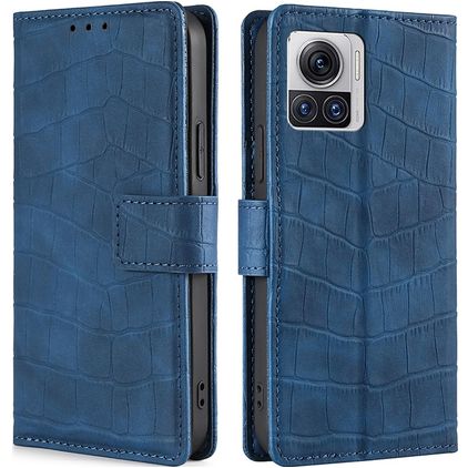 Mobigear Croco Housse Motorola Edge 30 Ultra Etui Porte-Monnaie - Bleu