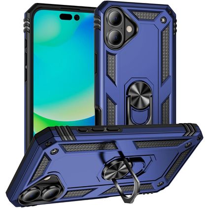 Mobigear Armor Ring Coque iPhone 17 Coque arrière Rigide Anti-Chocs avec Anneau-Support - Bleu