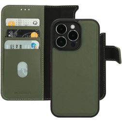 Mobiparts Housse iPhone 14 Pro MagSafe Etui avec Coque Détachable en Cuir Véritable Porte-Monnaie - Vert