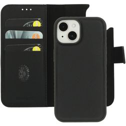 Mobiparts iPhone 15 MagSafe Coque Cuir véritable Étui 2en1 avec coque amovible Portefeuille - Noir