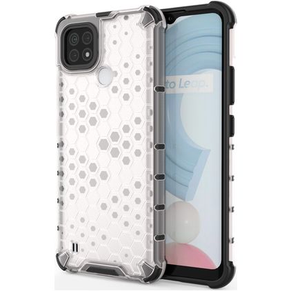 Mobigear Honeycomb Coque Realme C21 Coque arrière Rigide Anti-Chocs - Blanc