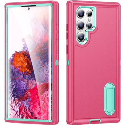 Mobigear Rugged Stand Coque Samsung Galaxy S23 Ultra Coque arrière Rigide Anti-Chocs avec Support Amovible - Rose