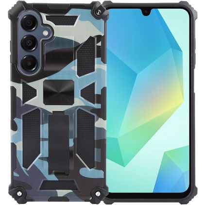 Mobigear Armor Stand Coque Samsung Galaxy A16 Coque arrière Rigide Anti-Chocs avec Support Amovible - Bleu