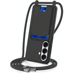 Mobigear Lanyard Card Samsung Galaxy S26 Silicone Coque avec cordon et porte-cartes - Noir