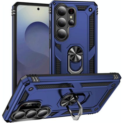Mobigear Armor ring Samsung Galaxy S26 Ultra Plastique rigide Coque arrière Antichoc avec bague de maintien - Bleu