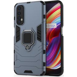 Mobigear Armor Ring Realme 7 Plastique rigide Coque arrière Antichoc avec bague de maintien - Bleu
