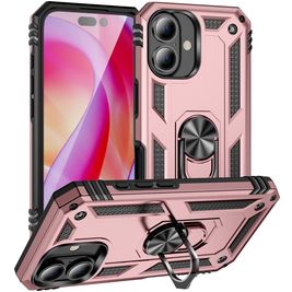 Mobigear Armor Ring Coque iPhone 16 Coque arrière Rigide Anti-Chocs avec Anneau-Support - Rose doré
