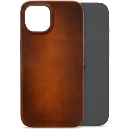 Mobilize Premium Coque iPhone 15 MagSafe Coque arrière en Cuir Véritable - Burned Cognac