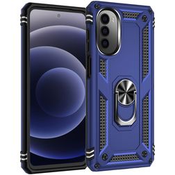 Mobigear Armor Ring Coque Motorola Moto G52 Coque arrière Rigide Anti-Chocs avec Anneau-Support - Bleu