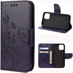 Mobigear Flowers Housse iPhone 12 Etui Porte-Monnaie - Violet