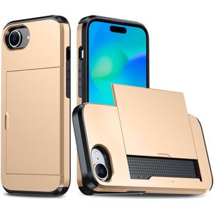 Mobigear Card Coque iPhone 16e Coque arrière Rigide Anti-Chocs avec Porte-Cartes - Or