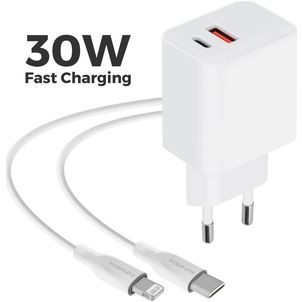 Mobiparts Wall Charger - Double USB / USB-C USB-C 1 mètre Power Delivery 30W 3A - Blanc