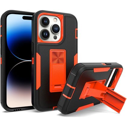 Mobigear Heavy Armor Stand Coque iPhone 14 Pro Max Coque arrière Rigide Anti-Chocs avec Support Amovible - Noir / Rouge