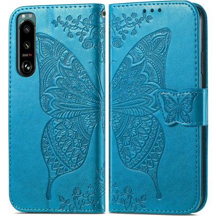 Mobigear Butterfly Housse Sony Xperia 5 IV Etui Porte-Monnaie - Bleu
