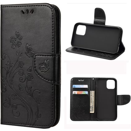Mobigear Flowers iPhone 12 Étui Portefeuille - Noir