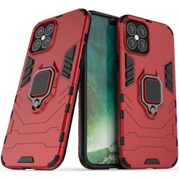 Mobigear Armor Ring iPhone 12 Pro Max Plastique rigide Coque arrière Antichoc avec bague de maintien - Rouge