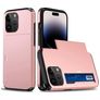 Mobigear Card Coque iPhone 15 Pro Max Coque arrière Rigide Anti-Chocs avec Porte-Cartes - Rose doré