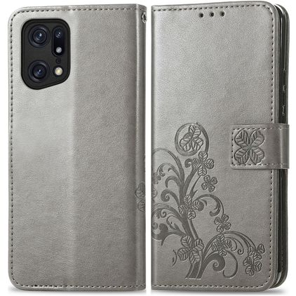 Mobigear Clover Housse OPPO Find X5 Pro Etui Porte-Monnaie - Gris