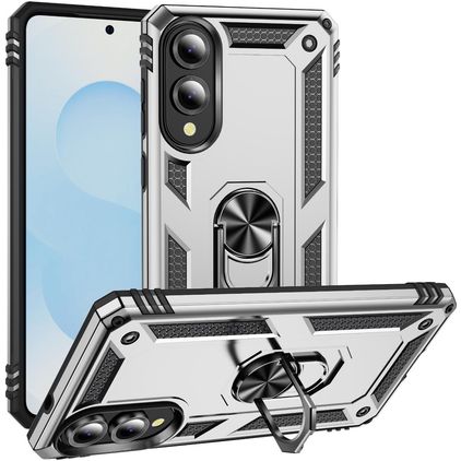 Mobigear Armor Ring Coque Samsung Galaxy S25 Edge Coque arrière Rigide Anti-Chocs avec Anneau-Support - Argent
