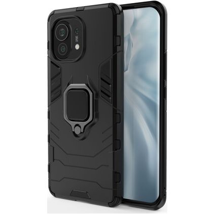 Mobigear Armor Ring Xiaomi Mi 11 Plastique rigide Coque arrière Antichoc avec bague de maintien - Noir