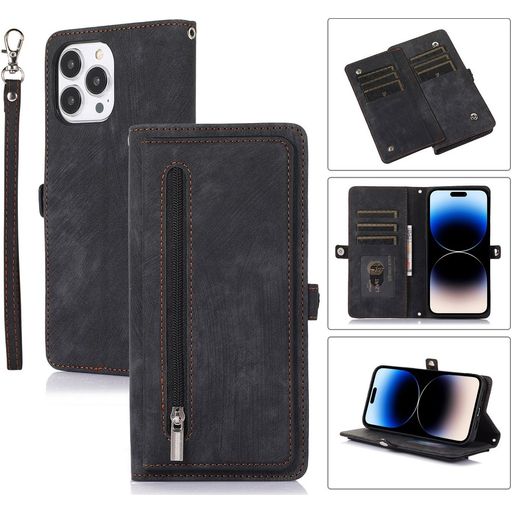 Mobigear Zipper Housse iPhone 14 Pro Max Etui Porte-Monnaie - Noir