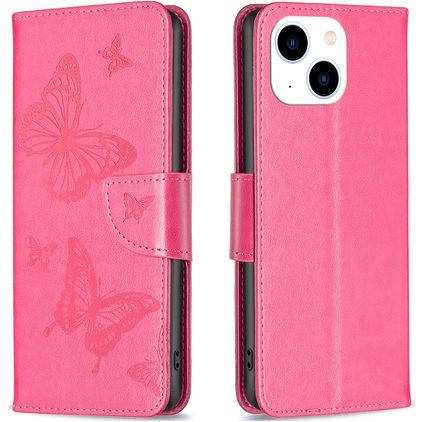 Mobigear Butterfly Housse iPhone 15 Etui Porte-Monnaie - Magenta