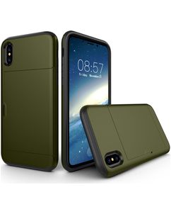 Mobigear Card Coque iPhone XS Coque arrière Rigide Anti-Chocs avec Porte-Cartes - Vert armée
