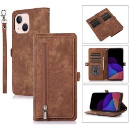 Mobigear Zipper Housse iPhone 14 Etui Porte-Monnaie - Marron
