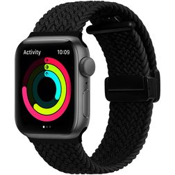 Mobigear Braided Mag Bracelet Nylon pour Apple Watch Fermeture magnétique - 49/46/45/44 mm - Noir