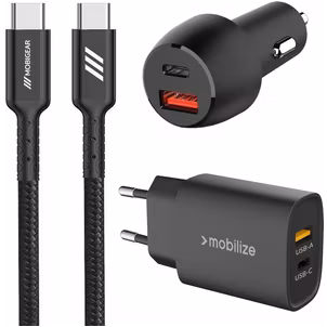 Mobigear Essentials - Chargeur + Chargeur de voiture + USB-C Cable 1 mètre Power Delivery 48W - Noir