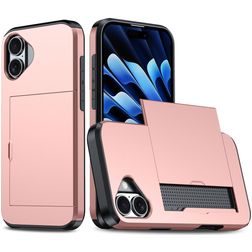 Mobigear Card Coque iPhone 16 Coque arrière Rigide Anti-Chocs avec Porte-Cartes - Rose doré