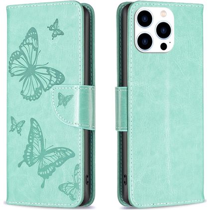 Mobigear Butterfly Housse iPhone 15 Pro Etui Porte-Monnaie - Vert