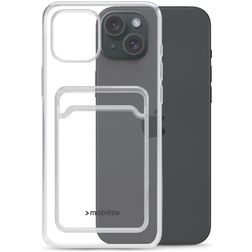 Mobilize Gelly Card Coque Transparente iPhone 15 Plus Coque arrière en TPU Souple avec Porte-Cartes - Transparent