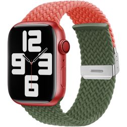 Mobigear Braided Dual Bracelet Nylon pour Apple Watch Fermeture à pince - 49/46/45/44 mm - Vert / Orange