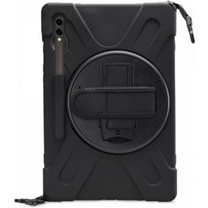 Xccess Survivor All-round Coque Samsung Galaxy Tab S9 FE Plus Coque arrière en Plastique rigide,Silicone + Bandoulière + Support Amovible - Noir