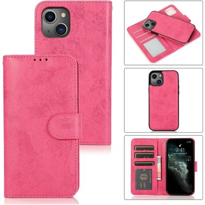 Mobigear Wallet Housse iPhone 15 Etui avec Coque Détachable Porte-Monnaie - Rose