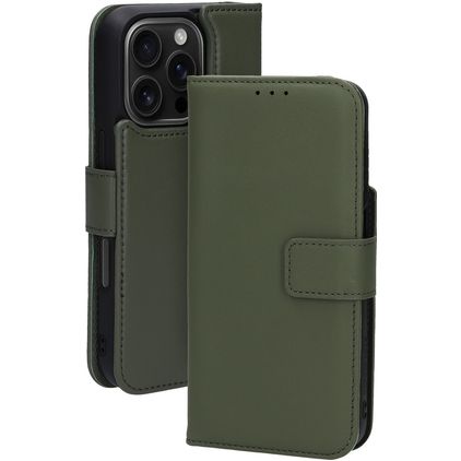 Mobiparts iPhone 16 Pro MagSafe Coque Cuir véritable Étui 2en1 avec coque amovible Portefeuille - Vert